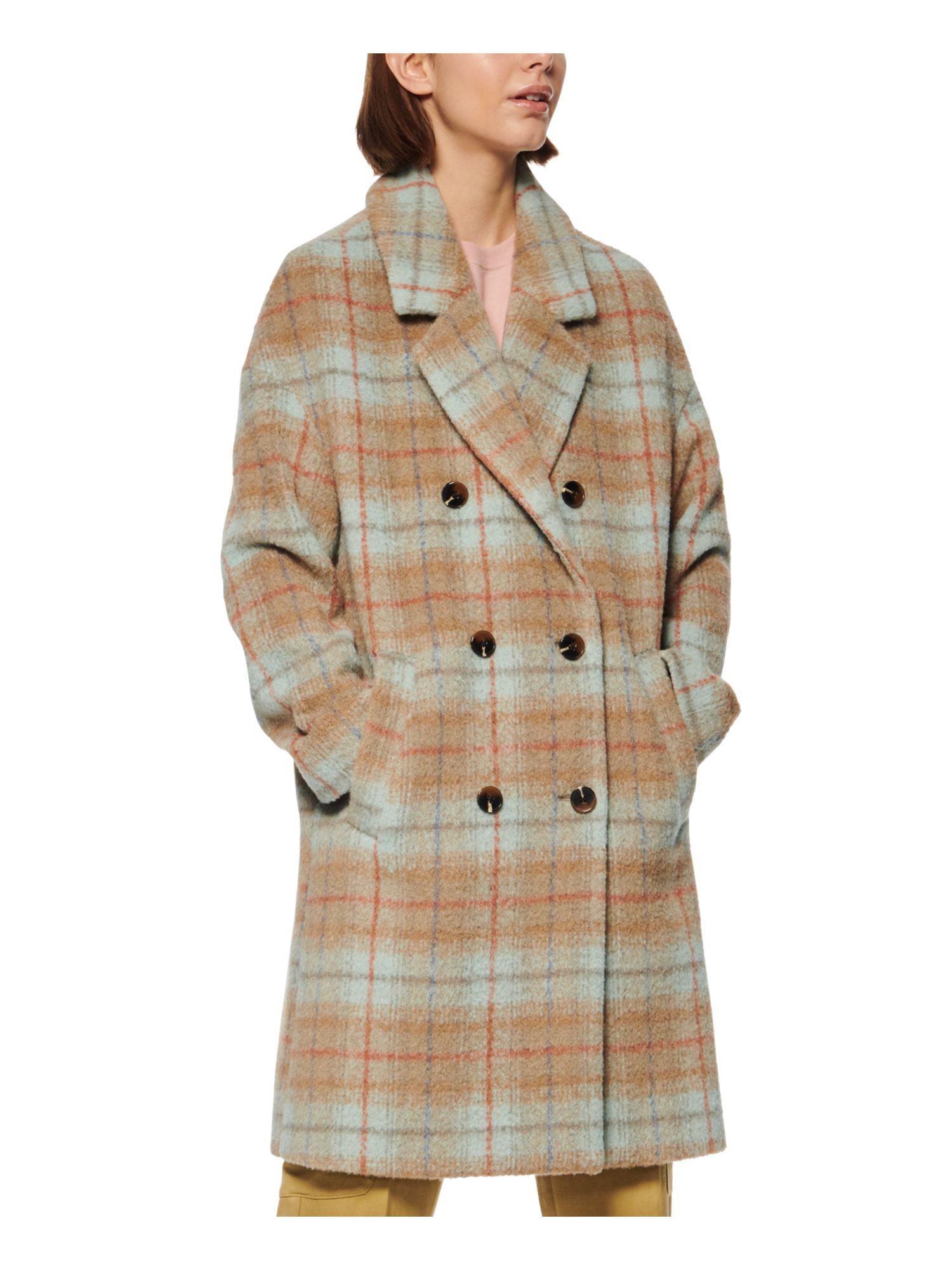 MARC NEW YORK Womens Beige Pocketed Plaid Evening Winter Jacket Coat XL