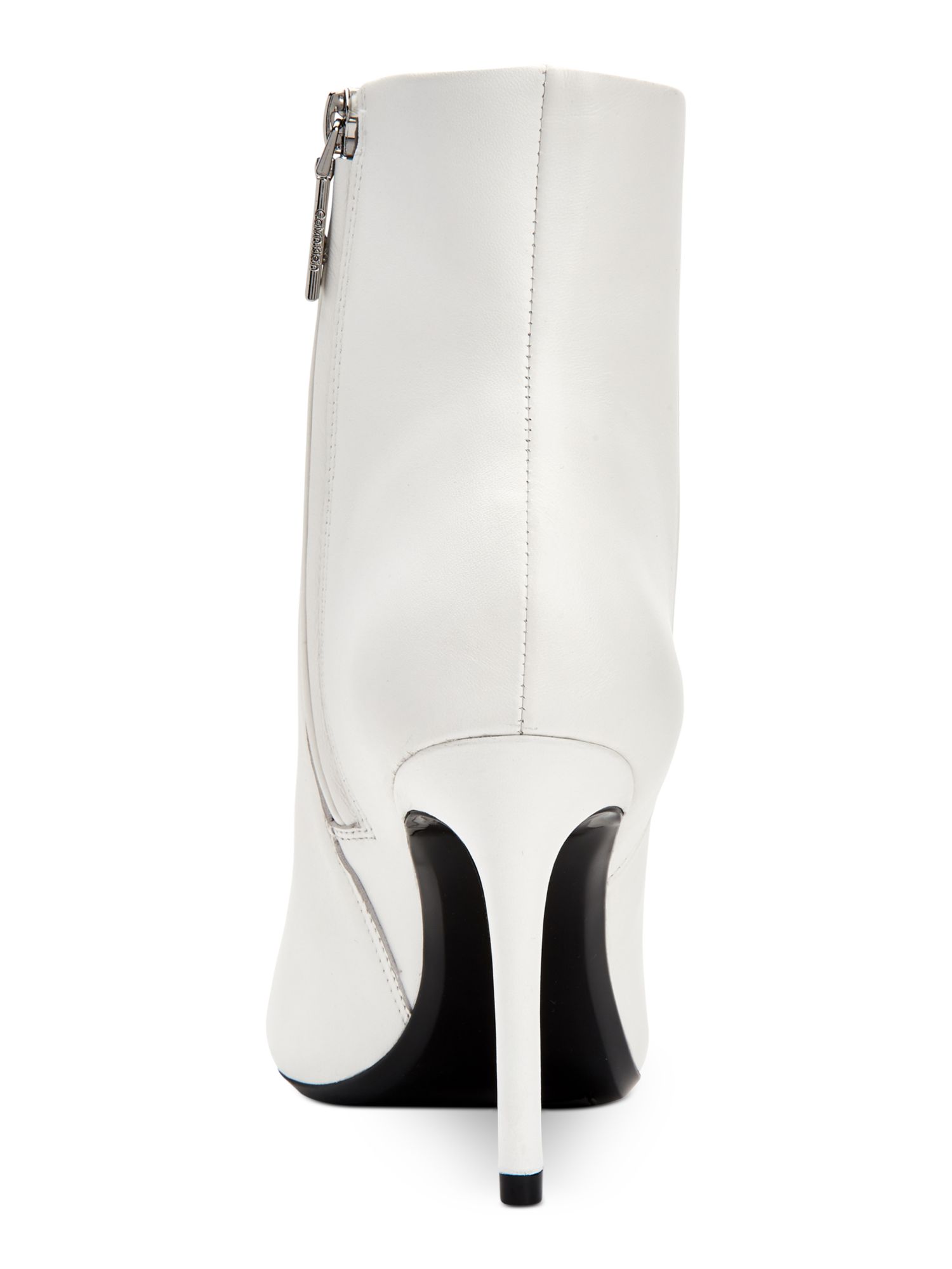 Calvin Klein CALVIN KLEIN Womens White Metallic Logo-Etched Cap Toe  Cushioned Ravie Pointed Toe Stiletto Zip-Up Leather Dress Booties 11 M