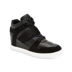 CALVIN KLEIN Womens Black 1/2" Platform Frances Wedge Leather Sneakers 8.5 M