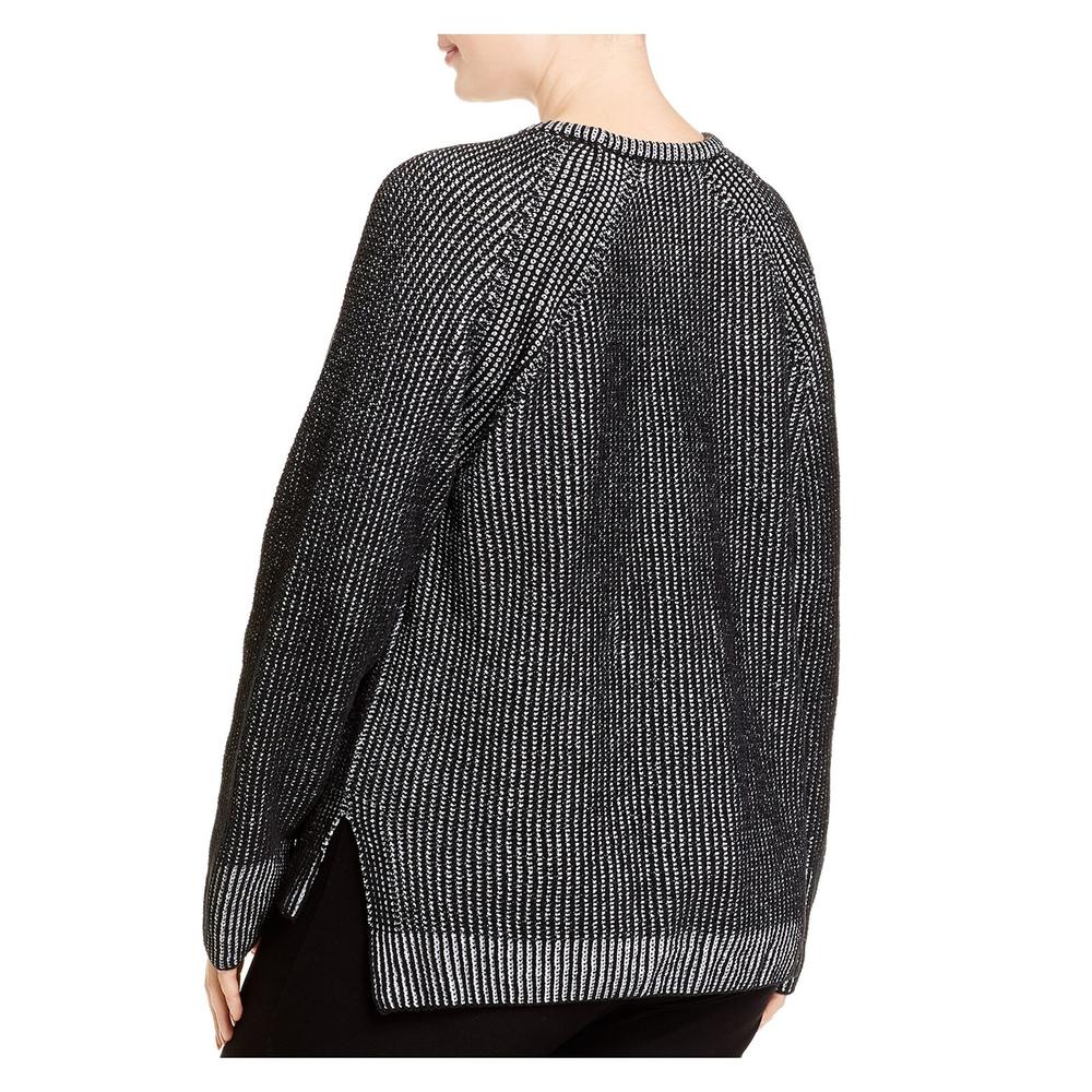EILEEN FISHER Womens Black Printed Long Sleeve Crew Neck Hi-Lo Sweater Plus 2X