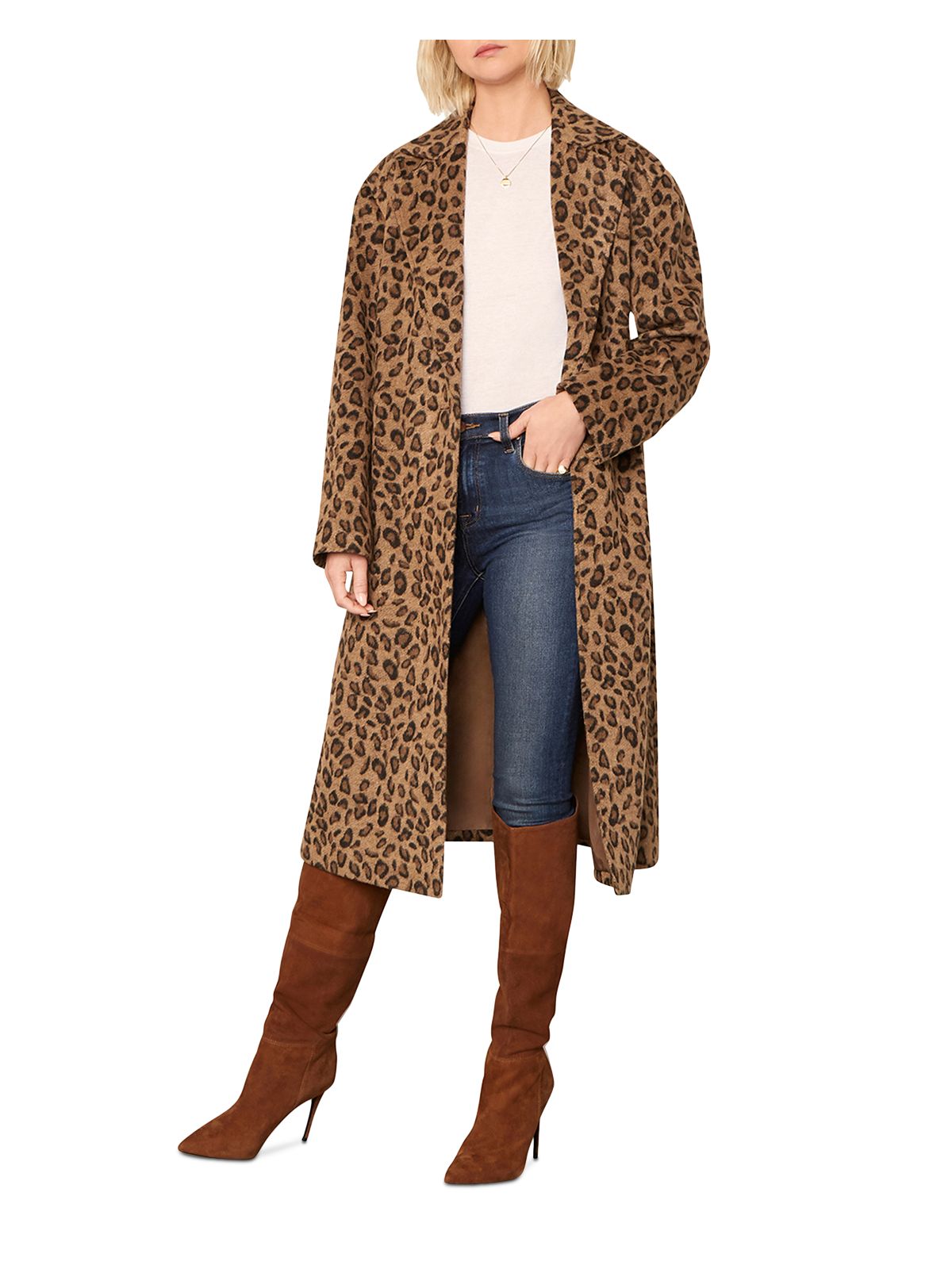 CUPCAKES AND CASHMERE Womens Brown Pocketed Button Down Animal Print Duster Winter Jacket Coat XS