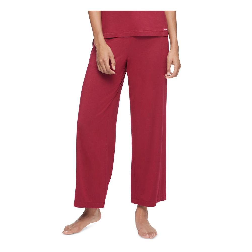 Calvin Klein CALVIN KLEIN Womens Burgundy Stretch Pocketed French Terry  Mid-rise Wide Leg Pants L
