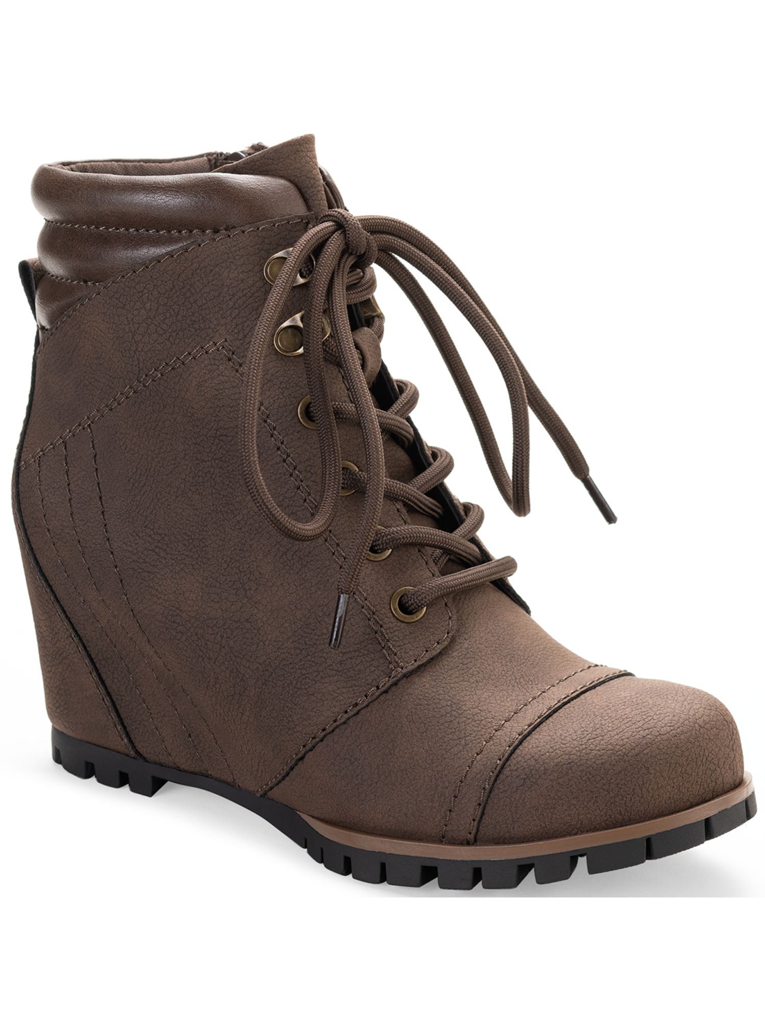 Sun + Stone SUN STONE Womens Brown Side Zip Lug Sole Cushioned Lizzie Round Toe Wedge Lace-Up Booties 11