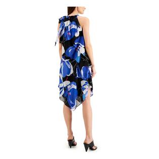 INC Dress Womens Blue Ruched Tie Asymmetrical-hem Chiffon Floral Sleeveless Halter Below The Knee Party Shift Dress 14 INC Dress Womens Blue Ruched Tie Asymmetrical-hem Chiffon Floral Sleeveless Halter Below The Knee Party Shift Dress 14