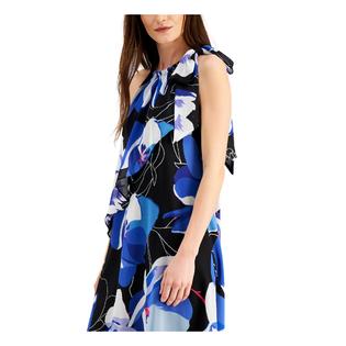 Inc Dress Womens Blue Ruched Tie Asymmetrical-Hem Chiffon Floral Sleeveless Halter Below The Knee Party Shift Dress 14 Inc Dress Womens Blue Ruched Tie Asymmetrical-Hem Chiffon Floral Sleeveless Halter Below The Knee Party Shift Dress 14