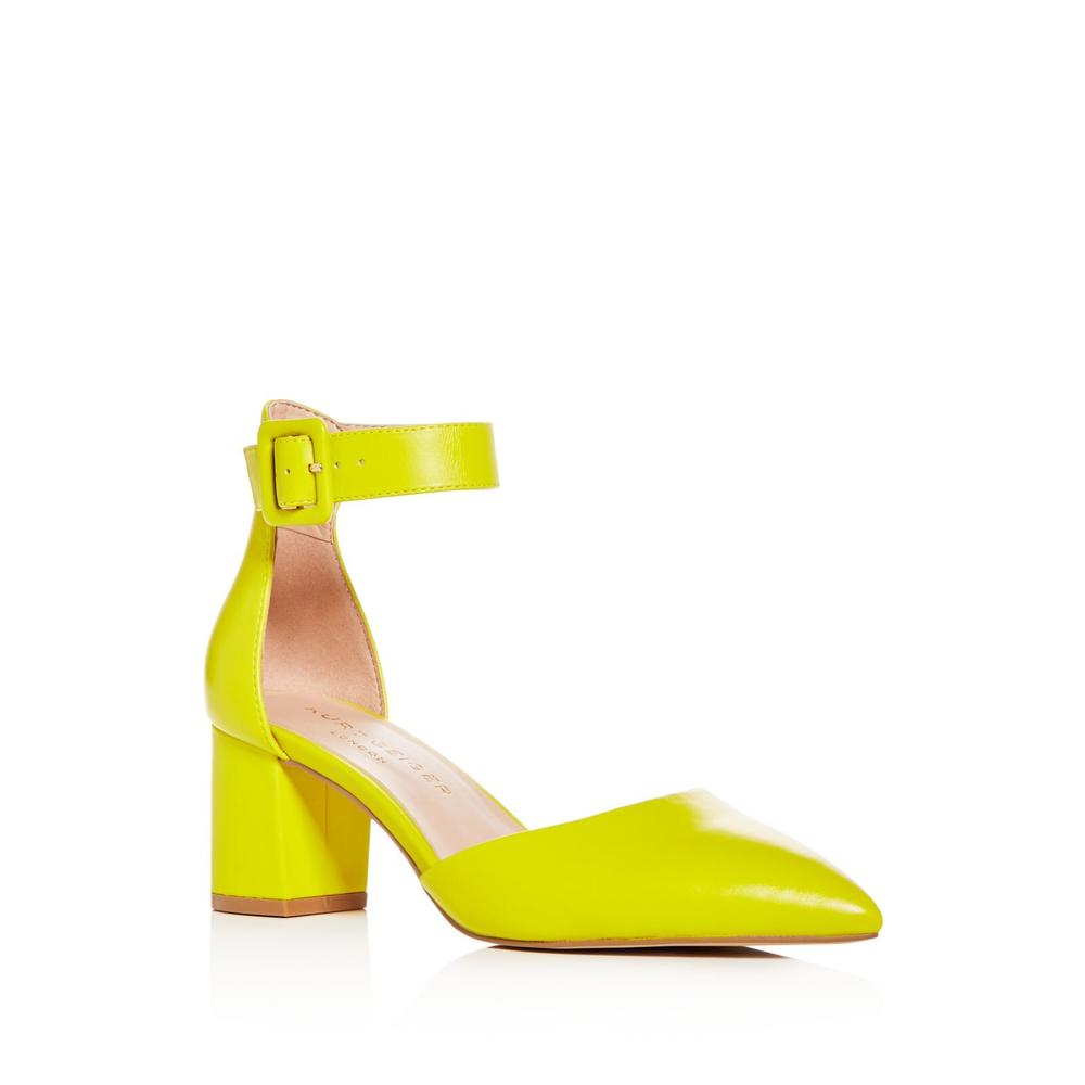 KURT GEIGER Womens Yellow Ankle Strap Breathable Burlington Pointed Toe Block Heel Buckle Leather Dress Pumps 36.5