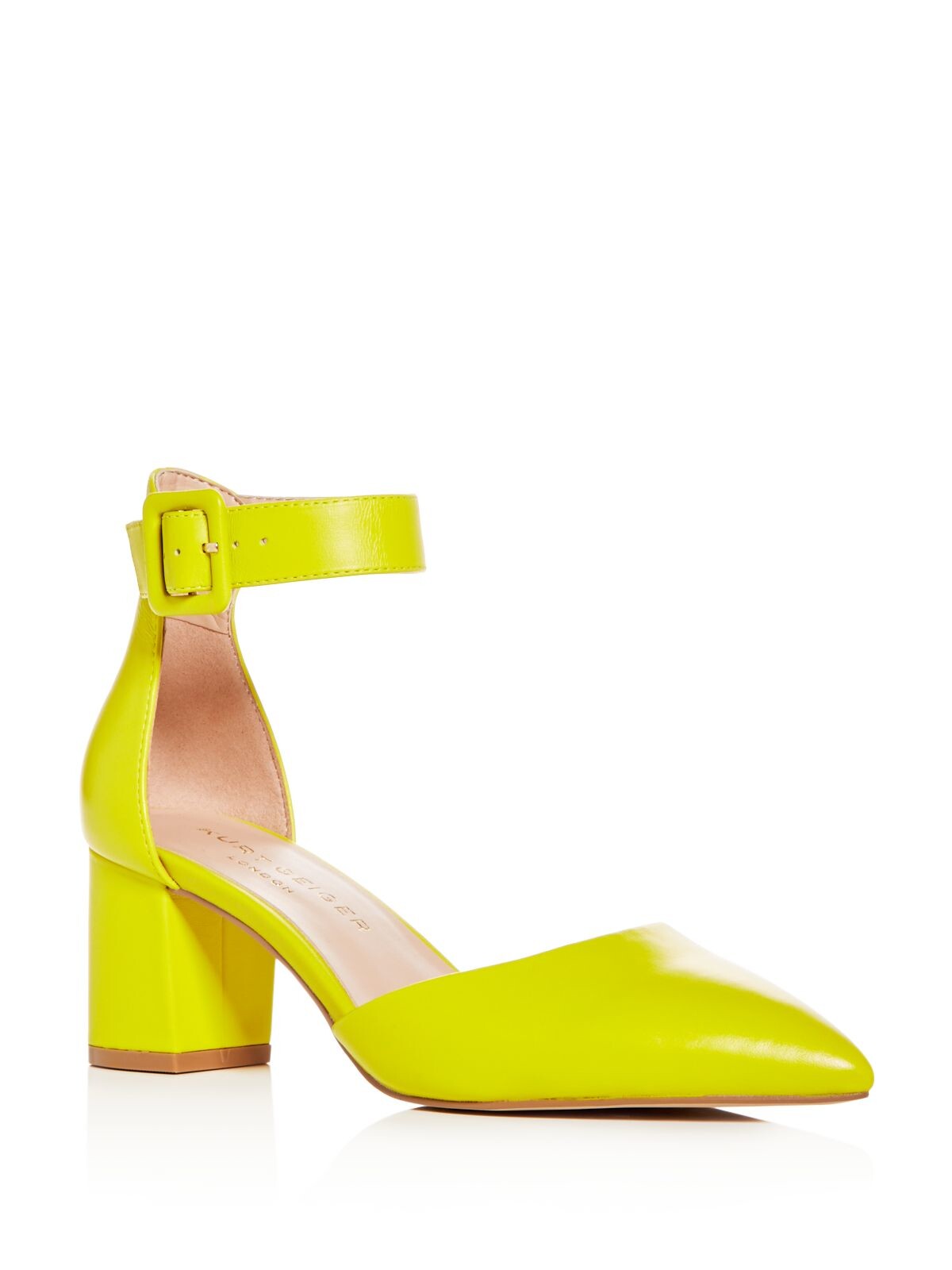 KURT GEIGER Womens Yellow Ankle Strap Breathable Burlington Pointed Toe Block Heel Buckle Leather Dress Pumps 36.5
