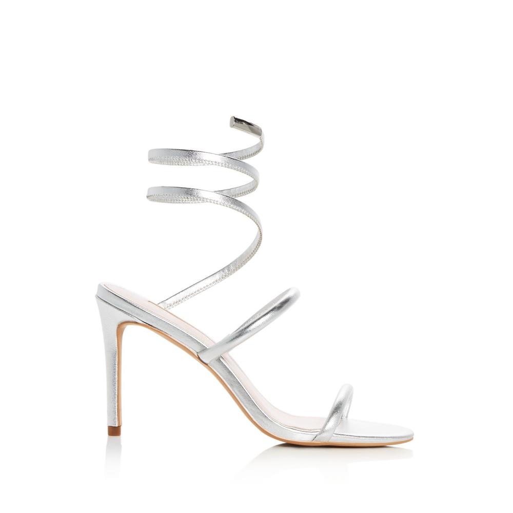 AVEC LES FILLES Womens Silver Strappy Metallic Joia Round Toe Stiletto Slip On Dress Sandals Shoes 9.5 M