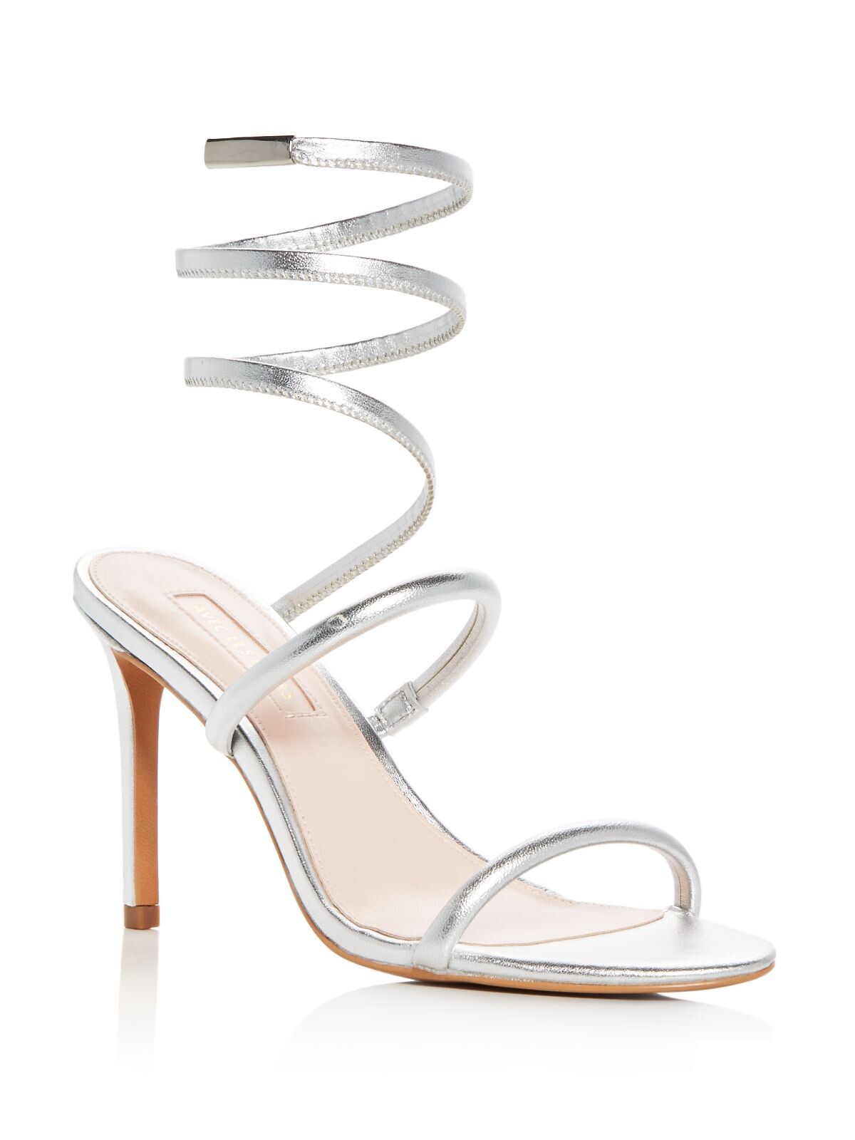 AVEC LES FILLES Womens Silver Strappy Metallic Joia Round Toe Stiletto Slip On Dress Sandals Shoes 9.5 M