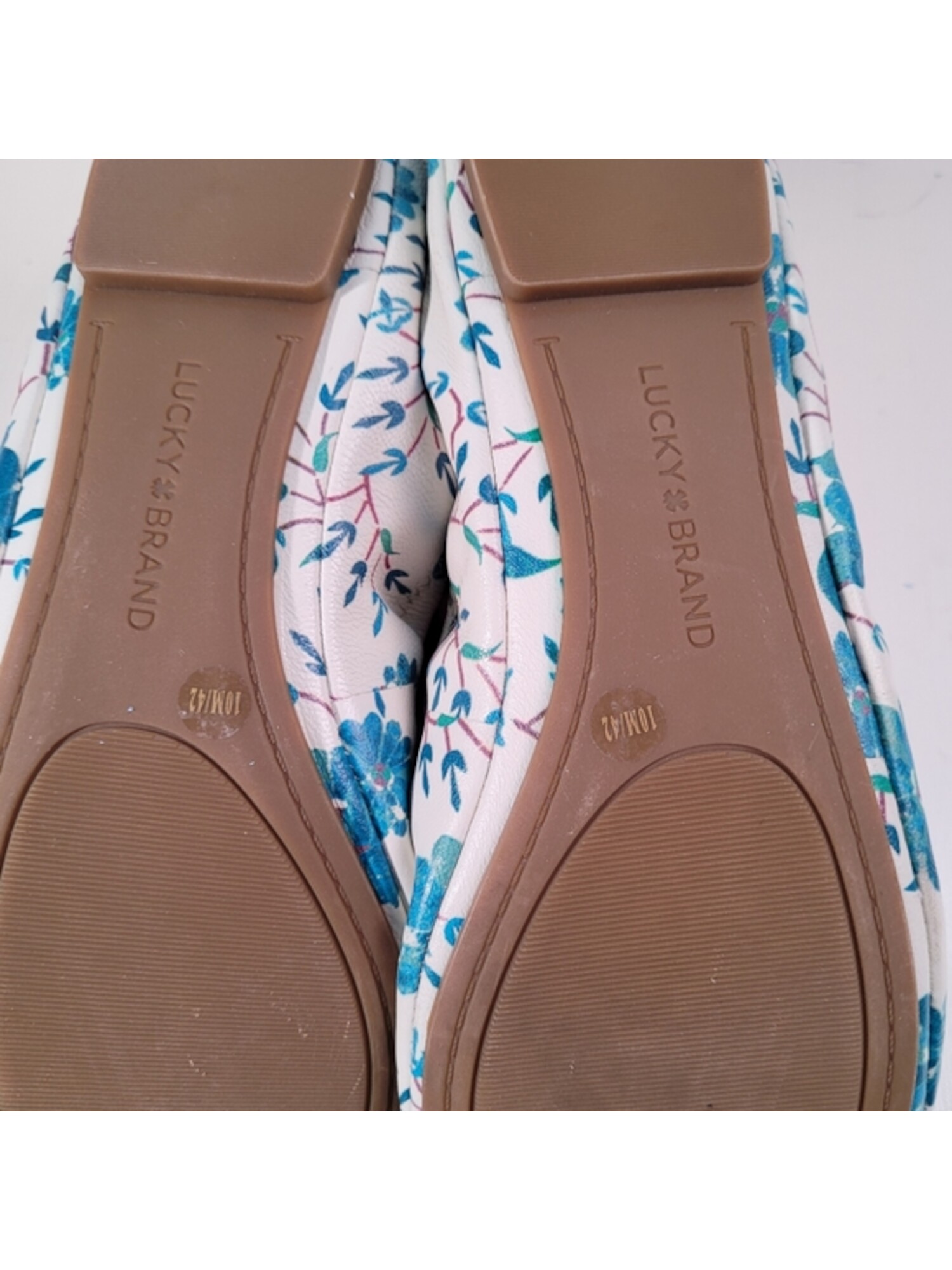 LUCKY BRAND Womens White Floral Cushioned Stretch Emmie Round Toe Slip On Leather Ballet Flats 8.5 M