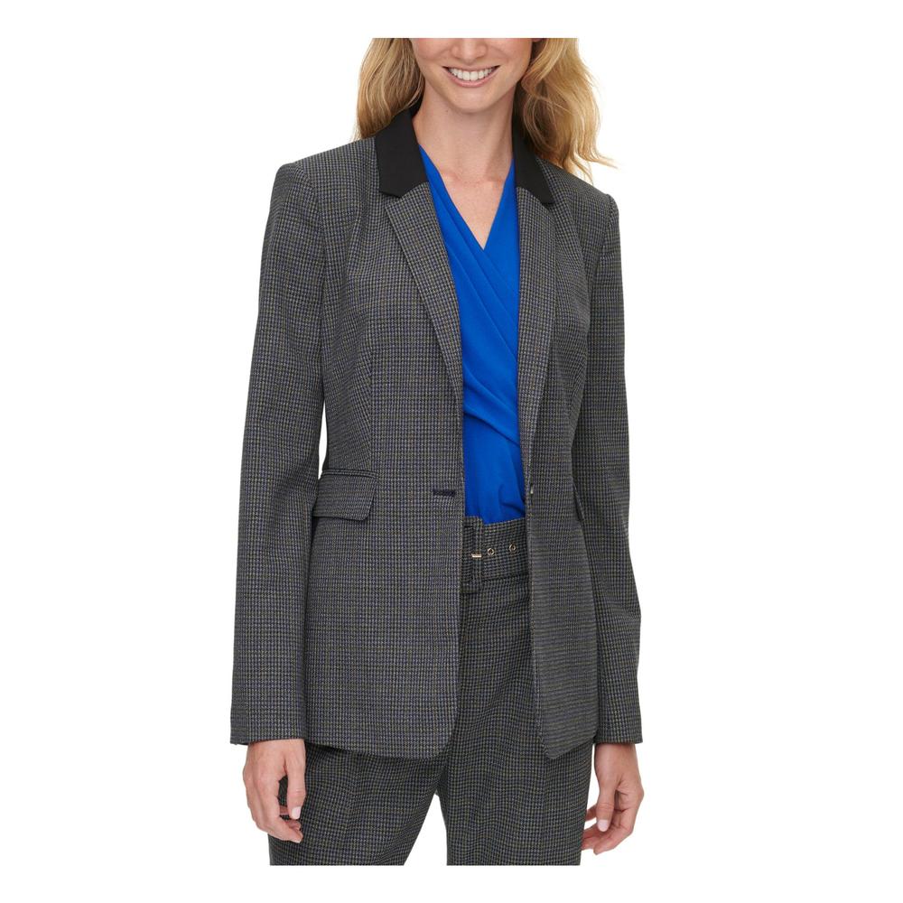 DKNY Womens Gray Single Breasted Houndstooth Wear To Work Suit Jacket Petites 6P