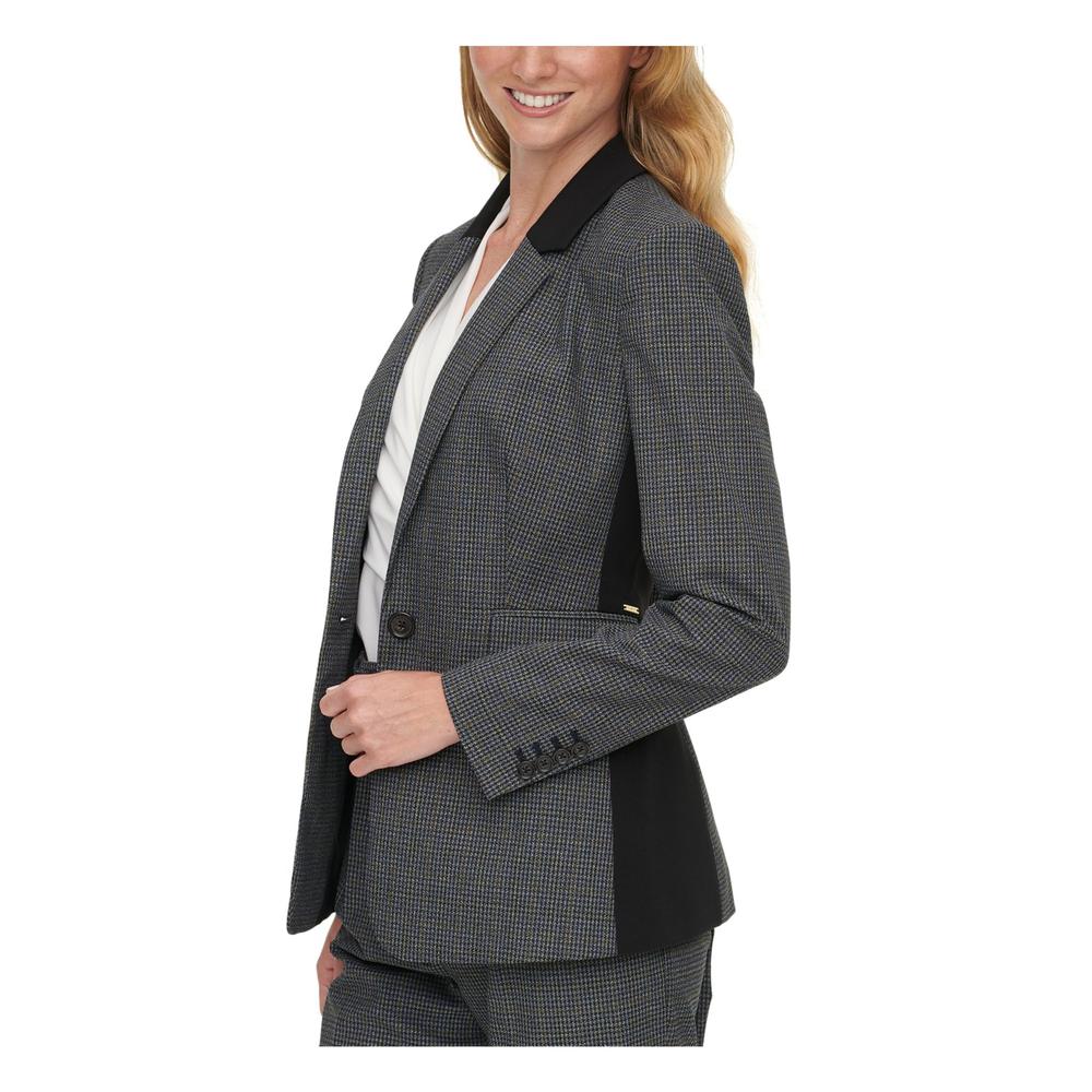 DKNY Womens Gray Single Breasted Houndstooth Wear To Work Suit Jacket Petites 6P