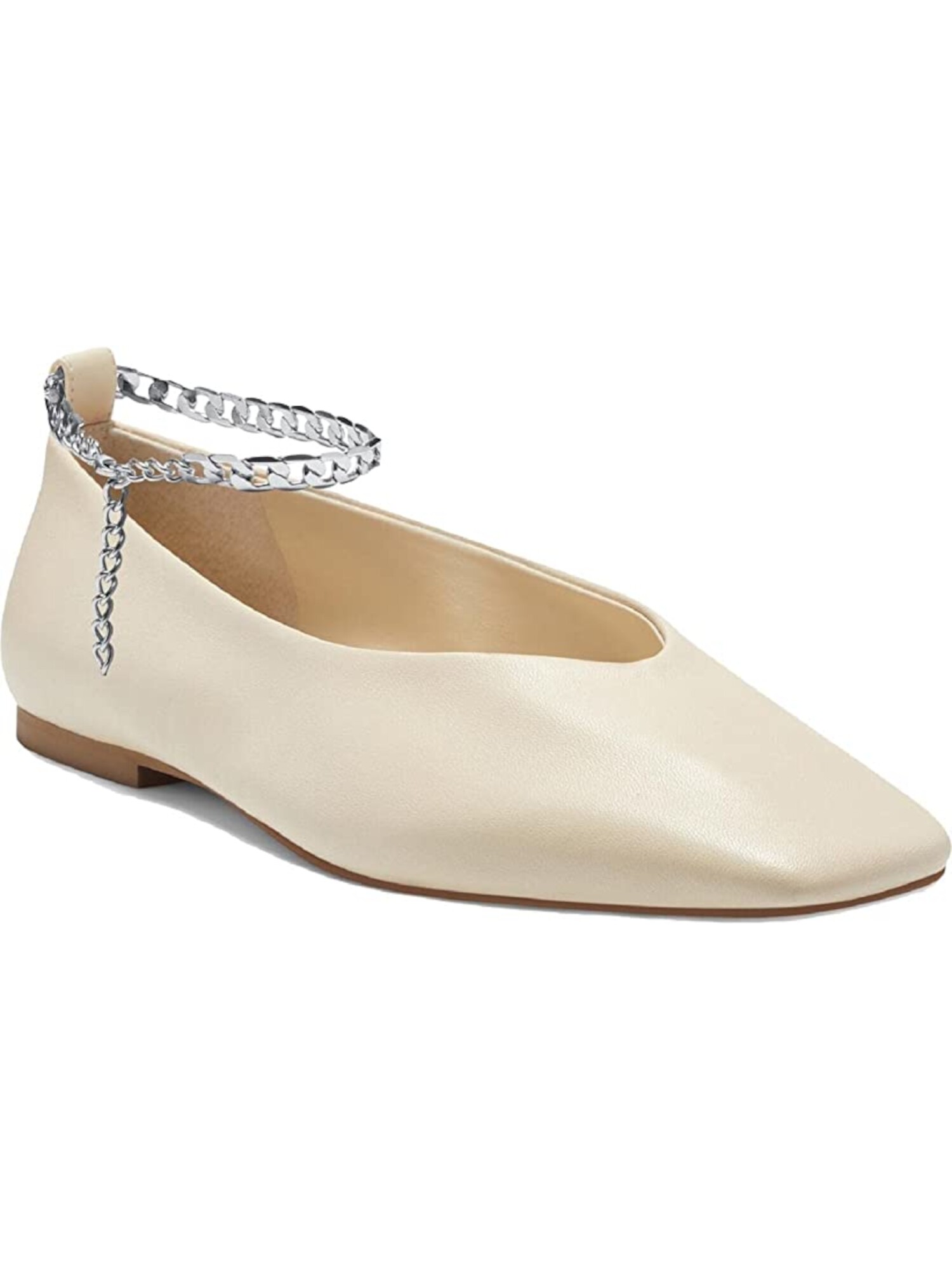 VINCE CAMUTO Womens Beige Chain Accent Comfort Latenla Square Toe Slip On Leather Ballet Flats 9.5 M