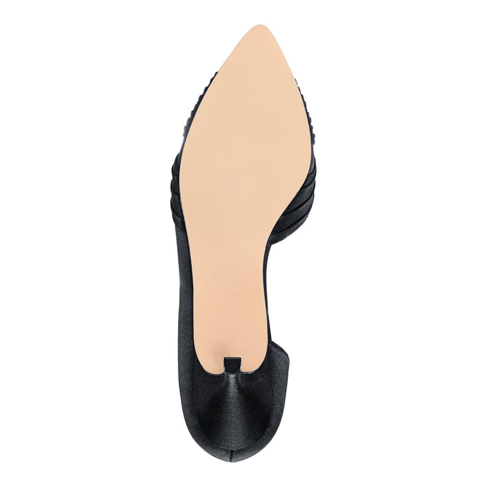 NINA Womens Black D'orsay Style Pleated Blakely Pointed Toe Kitten Heel Slip On Dress Pumps Shoes 6 W