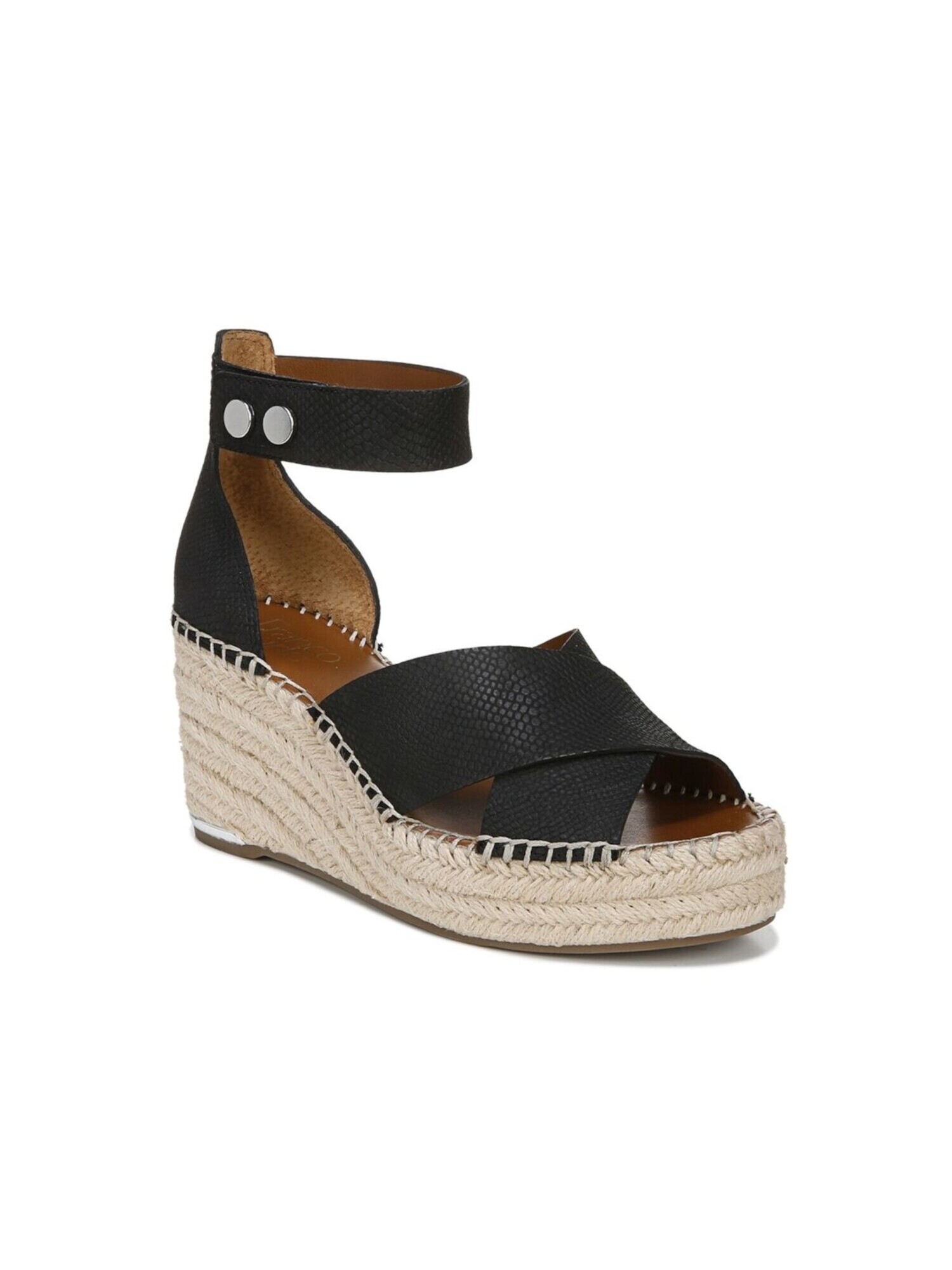 FRANCO SARTO Womens Black Snake 1" Platform Ankle Strap Carma Almond Toe Wedge Leather Espadrille Shoes 9.5 M