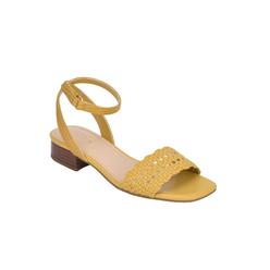EVOLVE Womens Yellow Adjustable Woven Ankle Strap Cushioned Evolve Ingrid2 Square Toe Block Heel Dress Sandals 8 M
