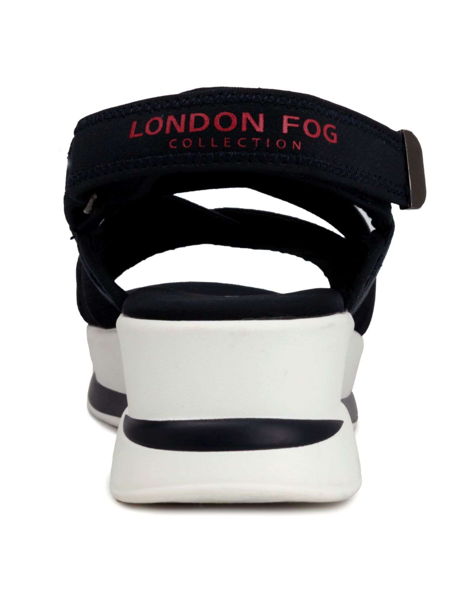 LONDON FOG Womens Navy 1" Platform Stretch Strappy Comfort Pauline Round Toe Wedge Slingback Sandal 7 M
