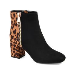 JOURNEE COLLECTION Womens Black Leopard Print Two-Tone Zipper Accent Padded Sarah Square Toe Block Heel Zip-Up Booties 11 M