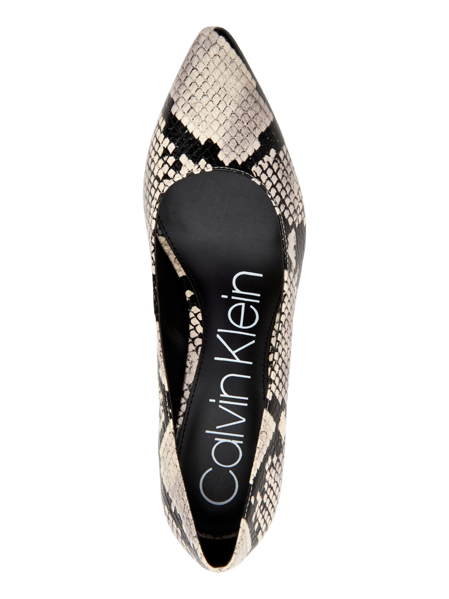 Calvin Klein CALVIN KLEIN Womens Gray Snake Padded Nita Pointed Toe Block  Heel Slip On Leather Pumps 9