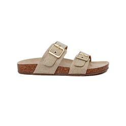 JONES NY Womens Gold Double Band Cork-Like Jute Buckle Accent Arch Support Weslee Round Toe Platform Slip On Slide Sandals 10 M