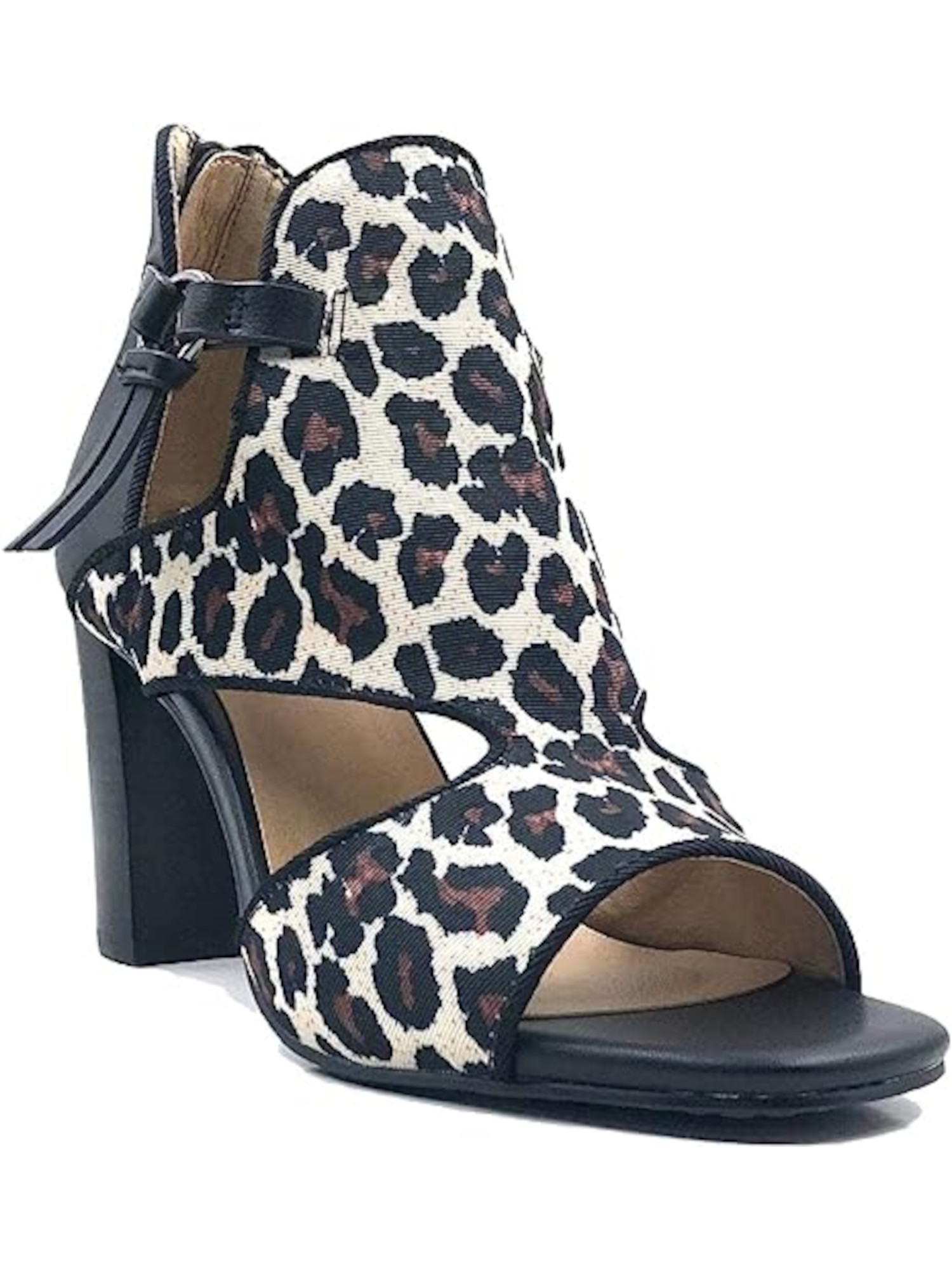 JANE AND THE SHOE Womens Ivory Leopard Print Breathable Comfort Isabelle Round Toe Block Heel Zip-Up Dress Sandals Shoes 6