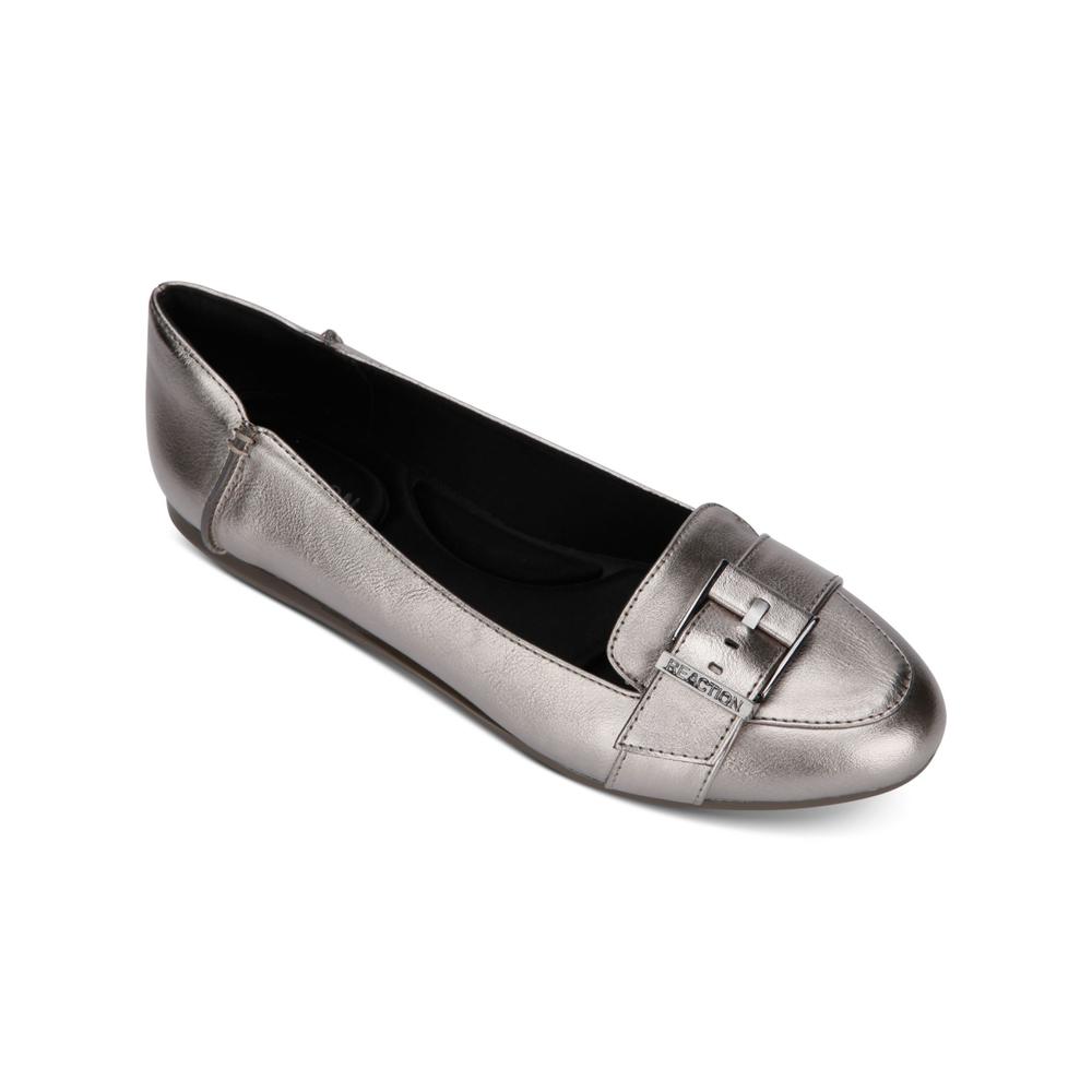 KENNETH COLE Womens Gray Buckle Accent Comfort Viv Round Toe Wedge Slip On Loafers Shoes 6