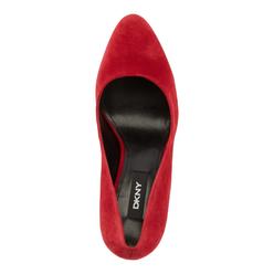 DKNY Womens Red Logo Heel Plate Cushioned Metallic Sila Almond Toe Block Heel Slip On Leather Dress Pumps 7 M