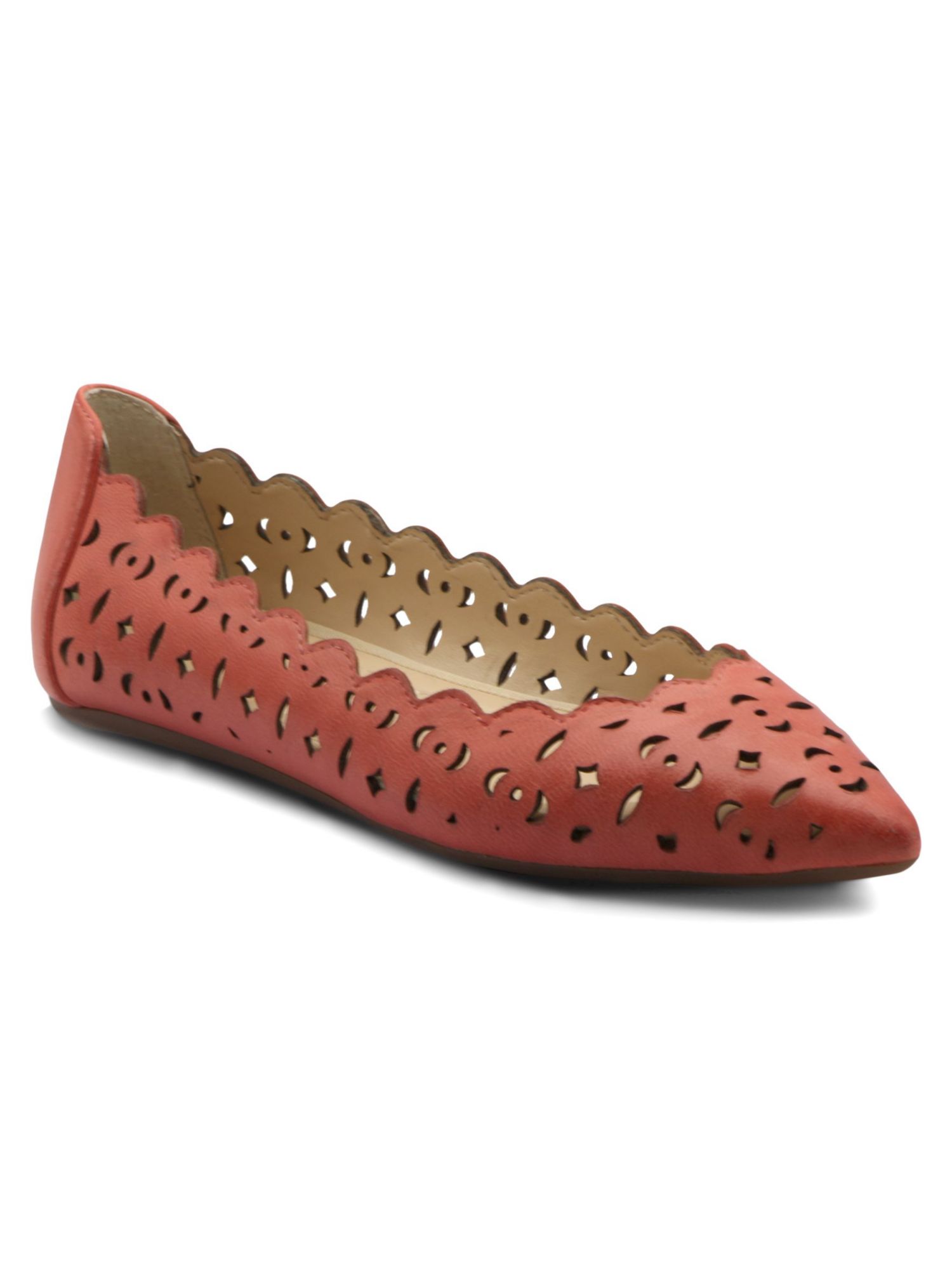 ADRIENNE VITTADINI Womens Coral Laser Cut Scalloped Padded Forst Pointed Toe Slip On Leather Flats 7 M