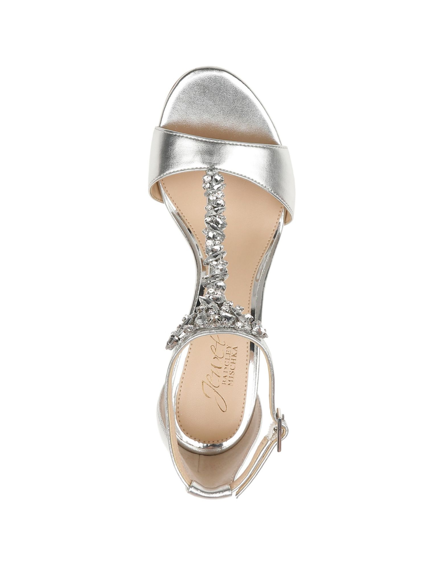 JEWEL BADGLEY MISCHKA Womens Silver Studded T-Strap 800554922892 Almond Toe Block Heel Buckle Dress Heels Shoes 7.5