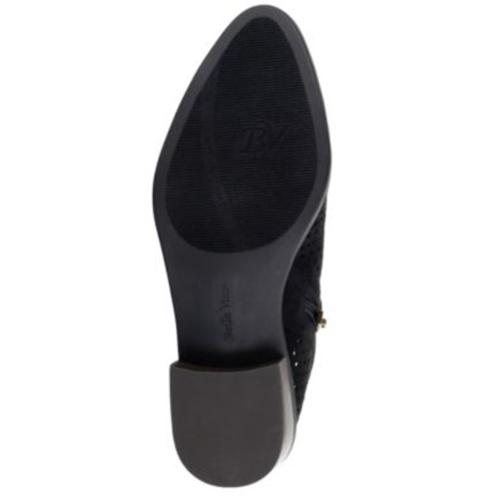 BELLA VITA Womens Black Perforated Padded Ashlyn Ii Almond Toe Block Heel Zip-Up Shootie 7.5 W
