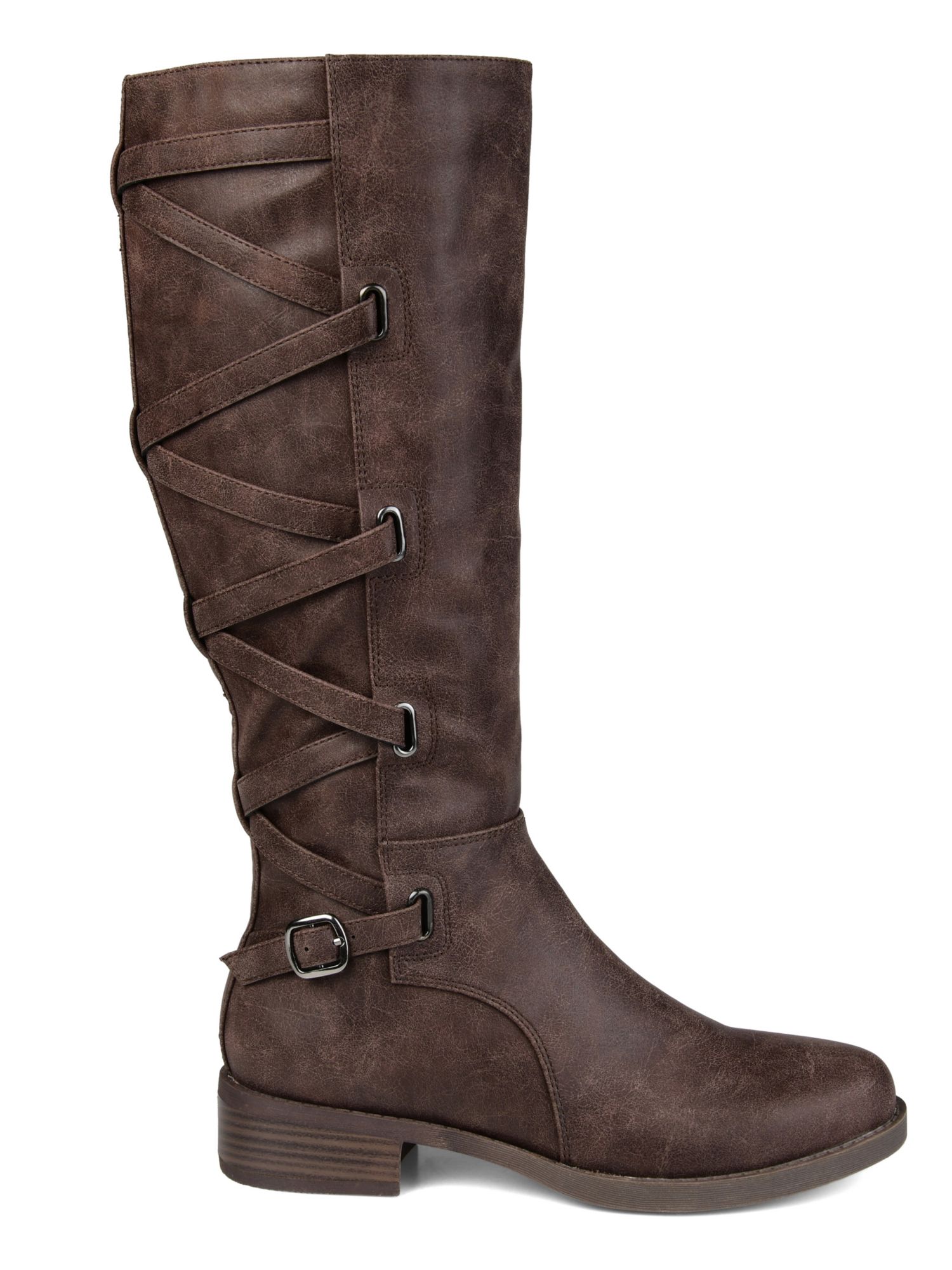 JOURNEE COLLECTION Womens Brown Extra Wide Calf Almond Toe Stacked Heel Zip-Up Boots 6.5