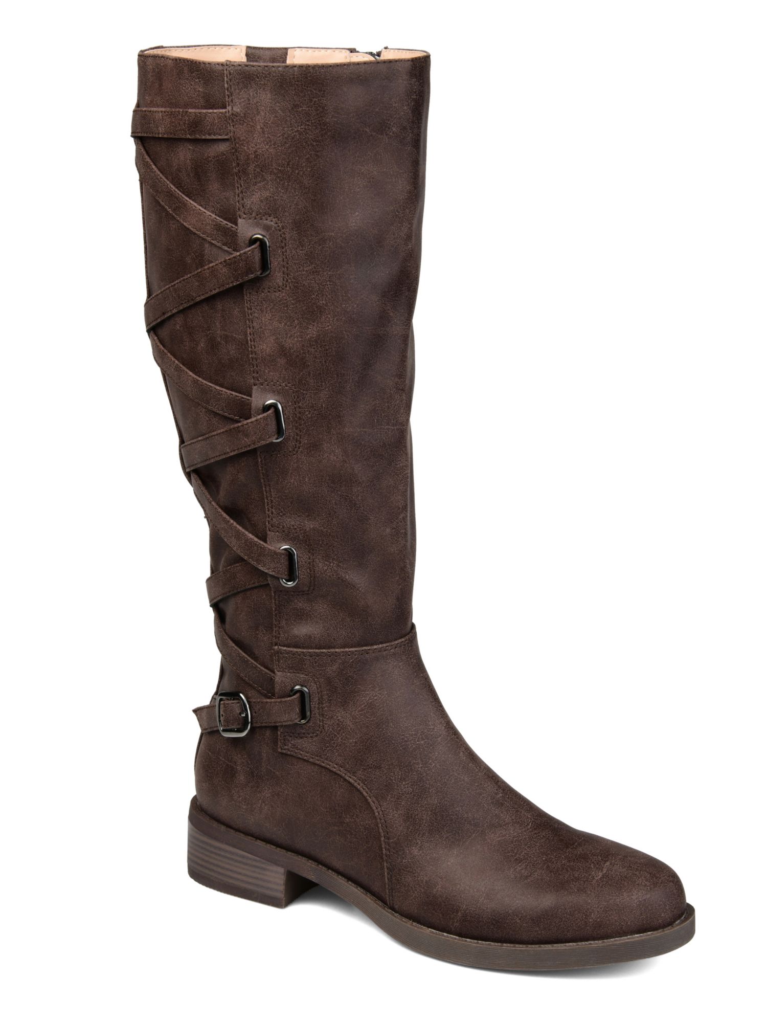JOURNEE COLLECTION Womens Brown Extra Wide Calf Almond Toe Stacked Heel Zip-Up Boots 6.5
