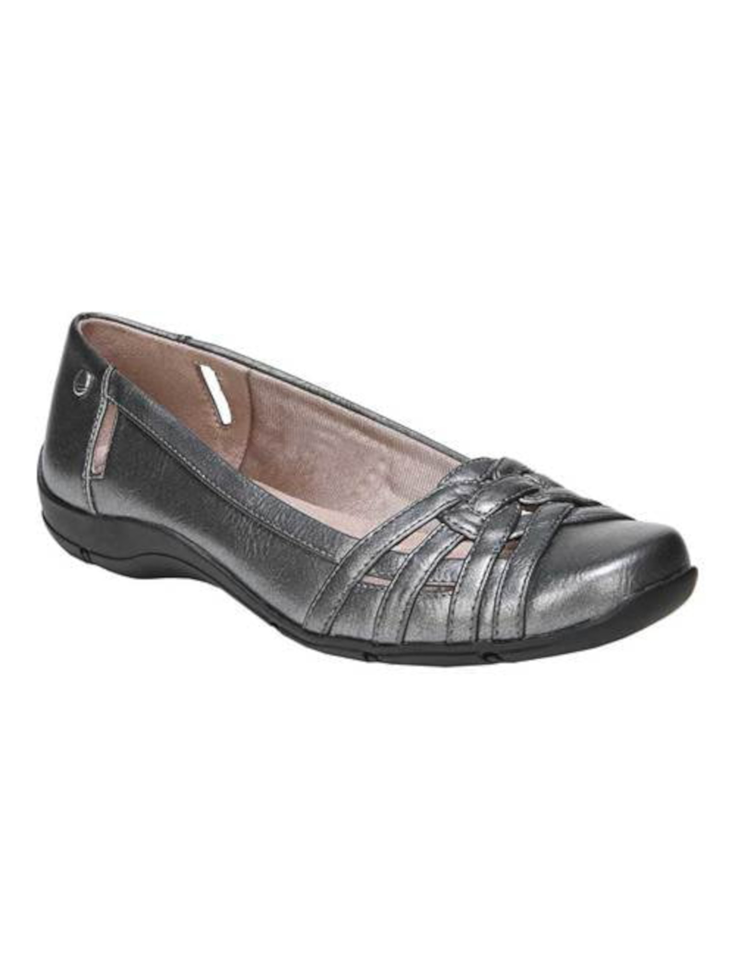 LifeStride LIFE STRIDE Womens Silver Studded Open Detailing At Heel Cushioned Woven Diverse Round Toe Wedge Slip On Flats 8.5 N