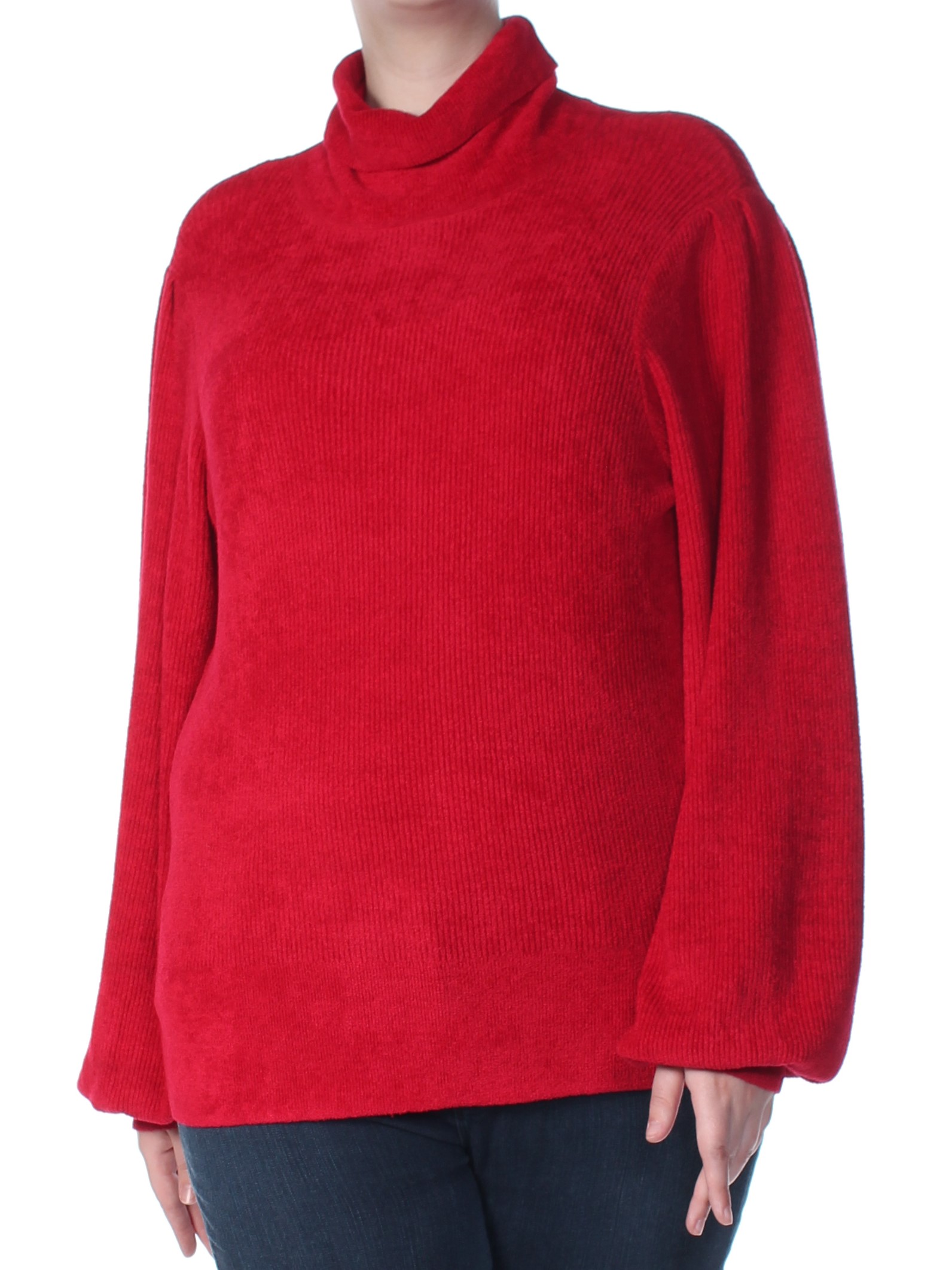 DKNY Womens Red Chenille Long Sleeve Turtle Neck Top XL