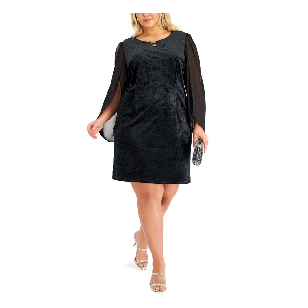 CONNECTED APPAREL Womens Black Long Split Sleeves Pullover Sheath Dress 24W