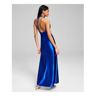 Blondie Nites BLONDIE NITES Womens Gown Full-Length Dress Blue Slitted Zippered Sleeveless V Neck Evening Solid Juniors 0 Blondie Nites BLONDIE NITES Womens Gown Full-Length Dress Blue Slitted Zippered Sleeveless V Neck Evening Solid Juniors 0
