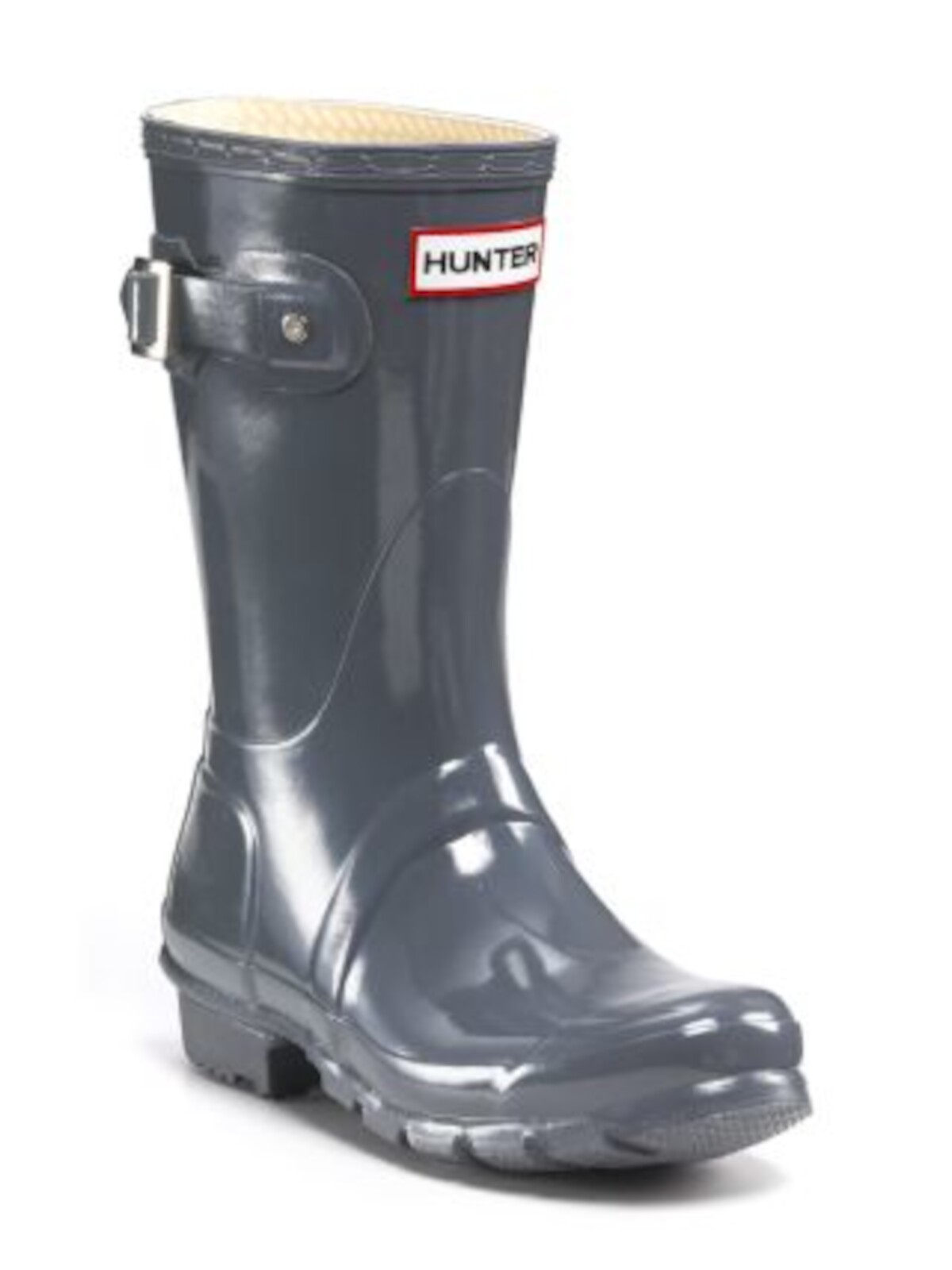 HUNTER Womens Dark Slate Gray Gloss Adjustable Waterproof Padded Tour Round Toe Block Heel Rain Boots 6