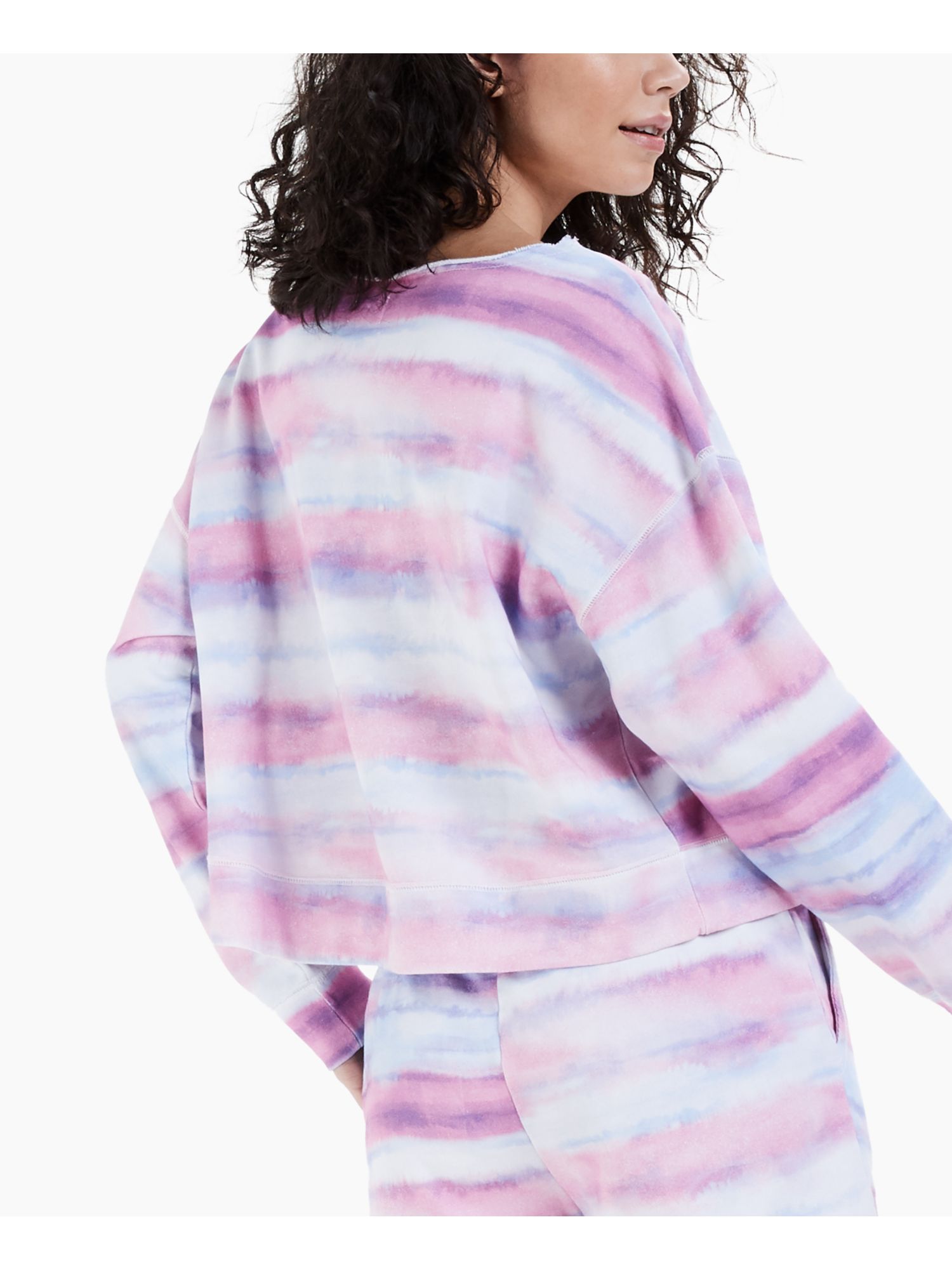 JENNI Intimates Pink French Terry Crew Neck Striped Sleep Shirt Pajama Top M