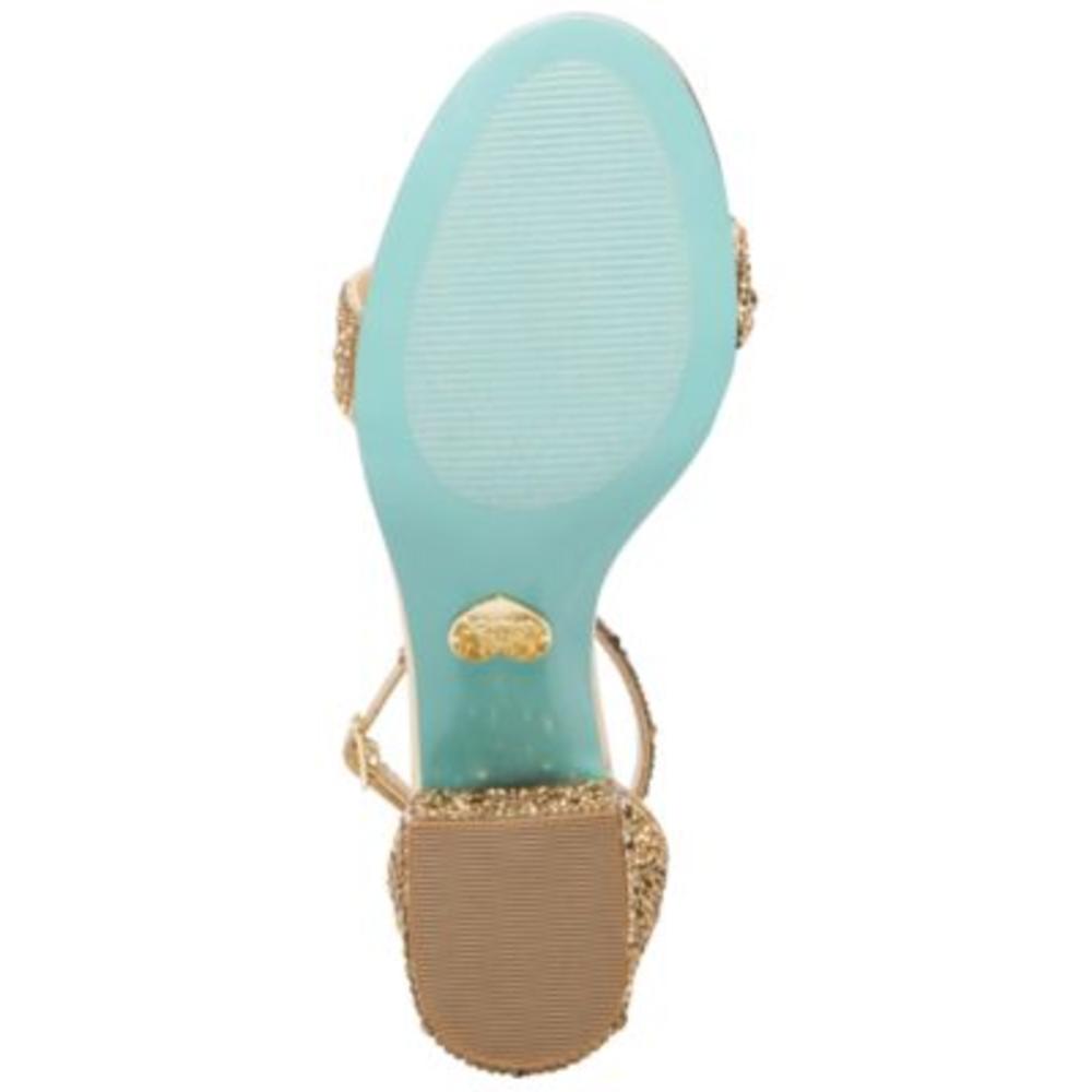 BETSEY JOHNSON Womens Gold Rhinestone Embellishment Ankle Strap Adjustable Mari Round Toe Block Heel Buckle Dress Sandals 5.5 M