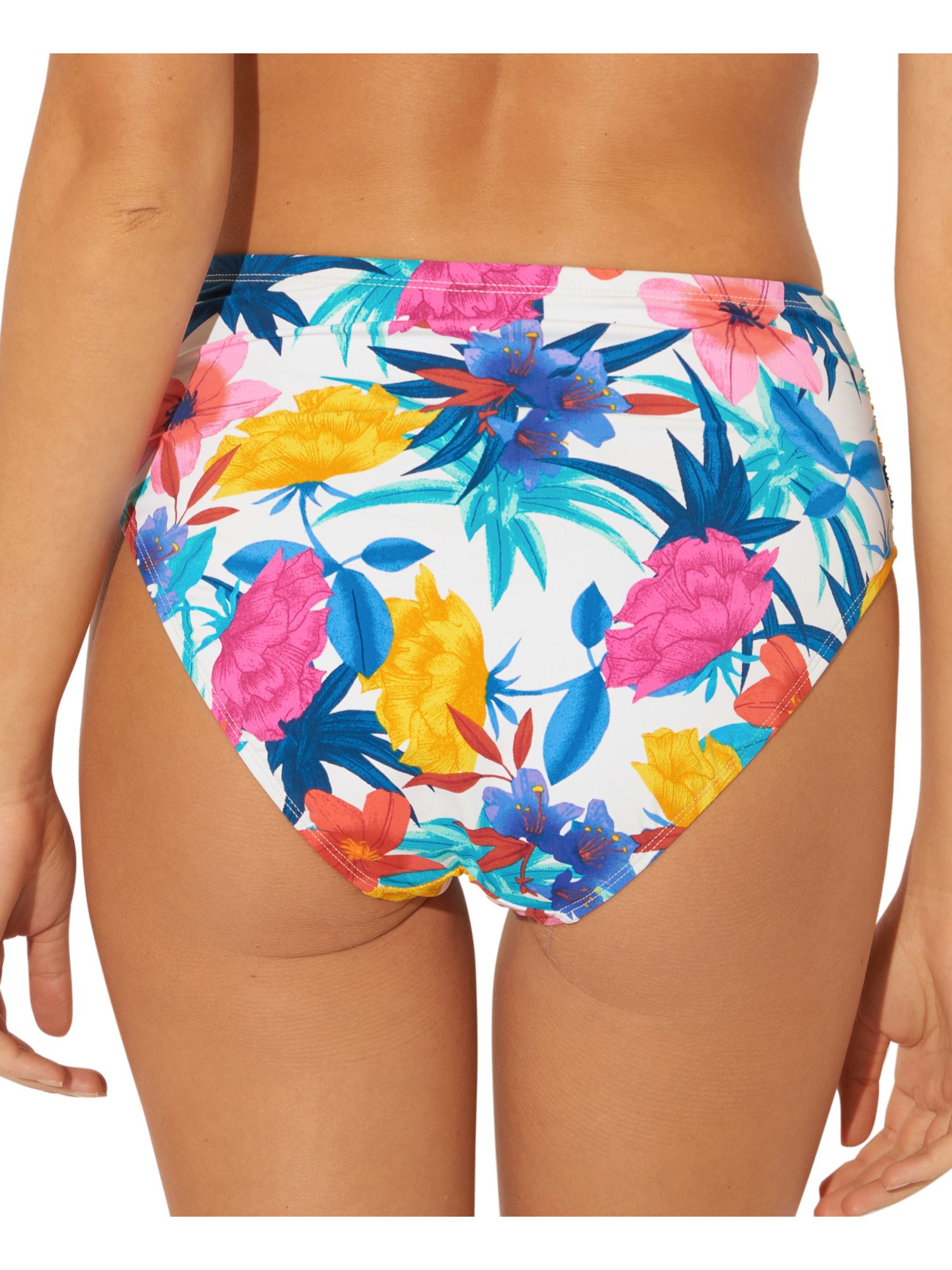 BLEU Women's White Floral Stretch Draped Lined Full Coverage High Waisted Swimsuit Bottom 12