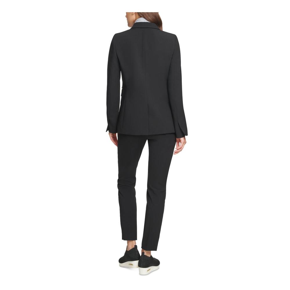 DKNY Womens Black Zippered Pocketed Mock Neck Detachable Sweater Wear To Work Blazer Jacket 2