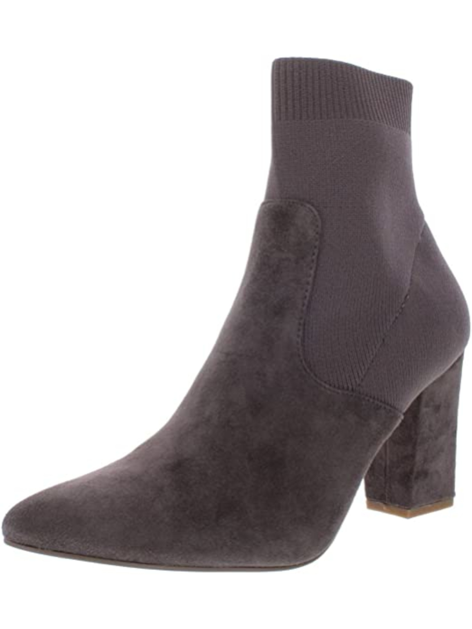STEVE MADDEN Womens Gray Sock Ankle Bootie Comfort Stretch Remy Pointed Toe Block Heel Slip On Booties 7 M