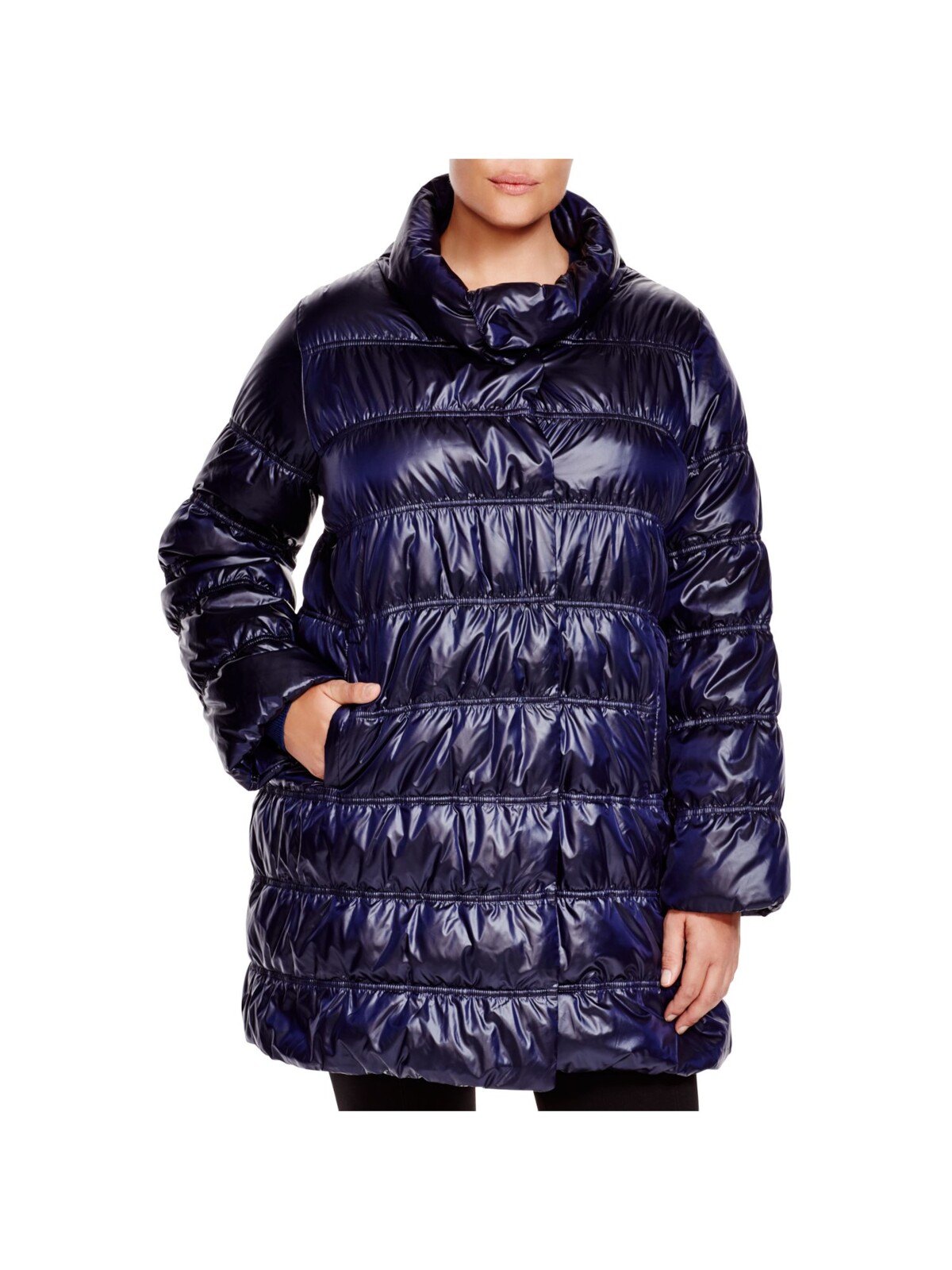 EILEEN FISHER Womens Navy Zippered Pocketed Down Puffer Winter Jacket Coat Plus 2X