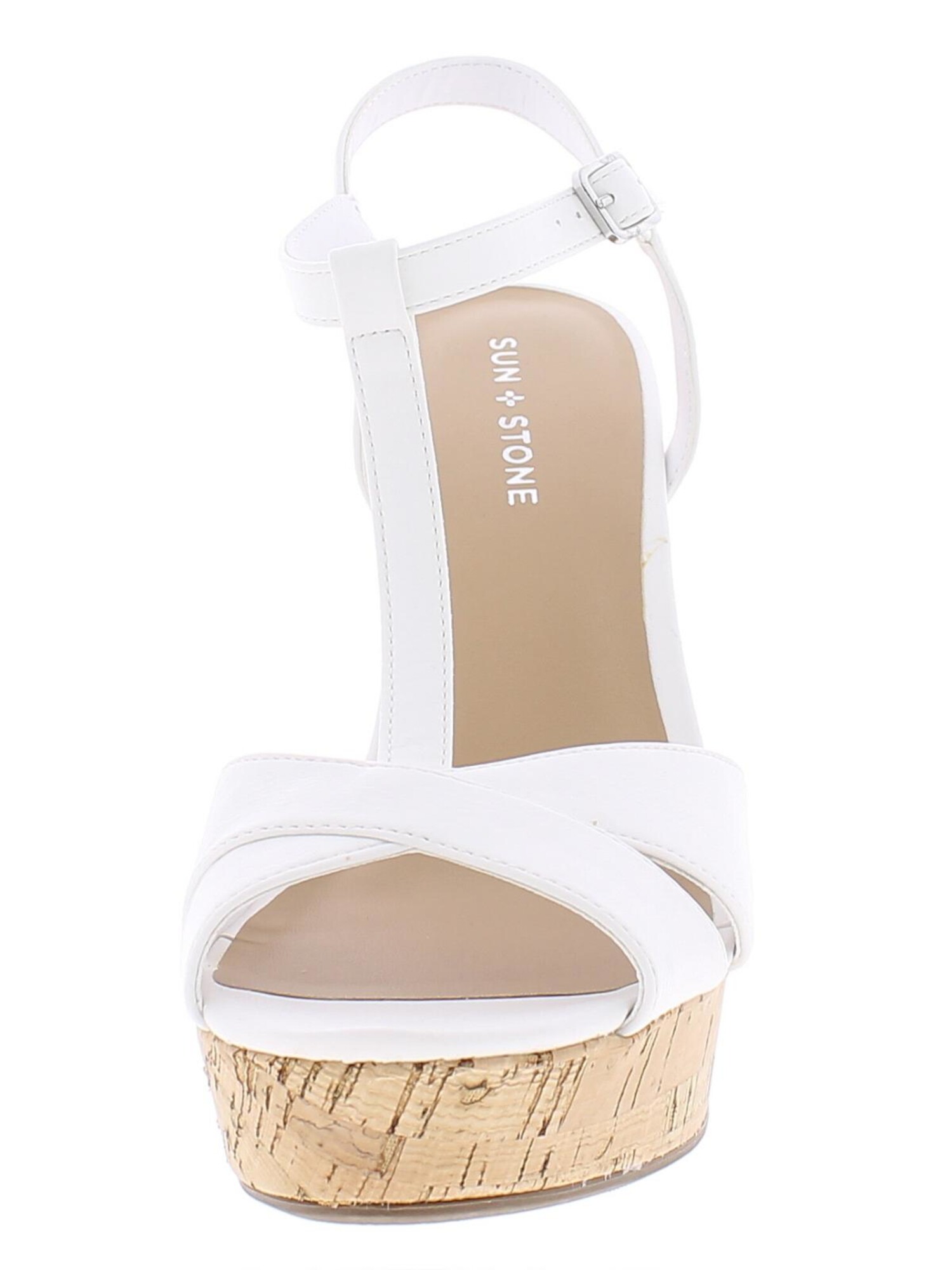 Sun + Stone SUN STONE Womens White 1" Platform Cushioned Slip Resistant Jamie Round Toe Block Heel Buckle Dress Slingback Sandal 9 M