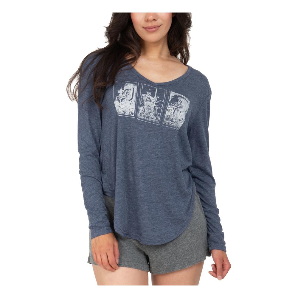 RETROSPECTIVE CO. Sets Gray Graphic Long Sleeve V Neck T-Shirt Sleepwear  Size M