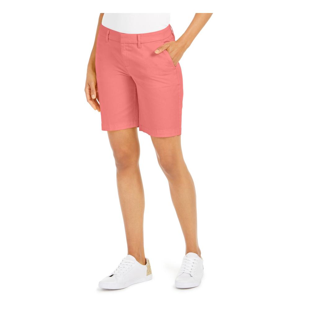 Tommy Hilfiger TOMMY HILFIGER Womens Pink Stretch Zippered Pocketed Mid  Rise Bermuda Shorts 2