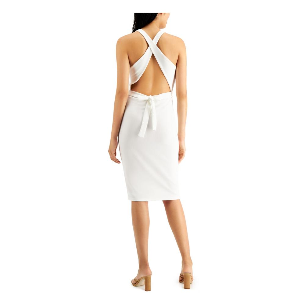 DONT YOU DARE Womens White Sleeveless V Neck Below The Knee Evening Body Con Dress Juniors L