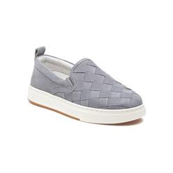 J SLIDES Womens Gray Woven Comfort Padded Round Toe Platform Slip On Leather Athletic Training Shoes 7.5 M