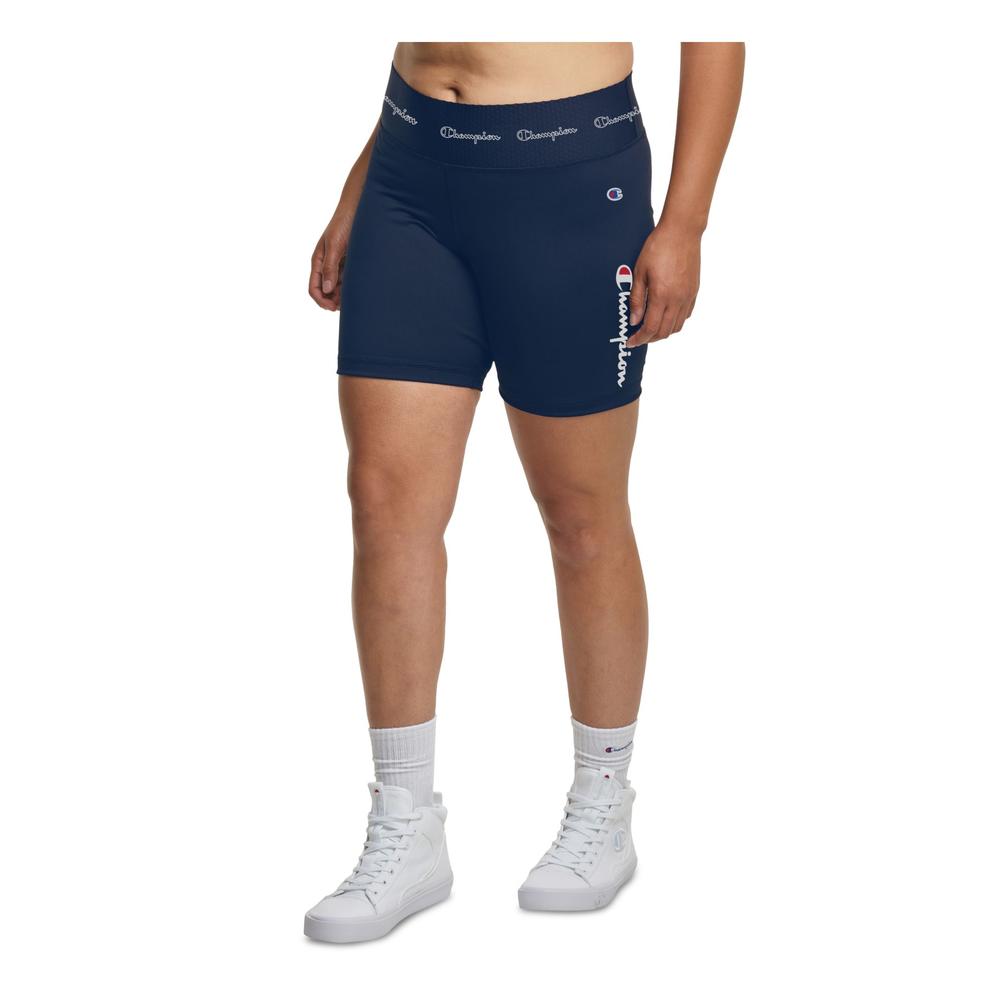 CHAMPION Womens Navy Moisture Wicking Fitted Chafe-resistant Waistband Logo Graphic Active Wear High Waist Shorts Plus 1X