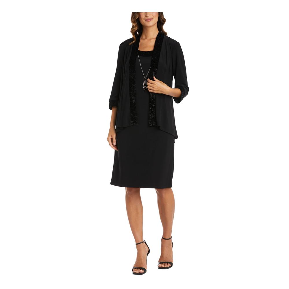 R&M RICHARDS Womens Black Open Front Embellished Wear To Work Duster Jacket 12